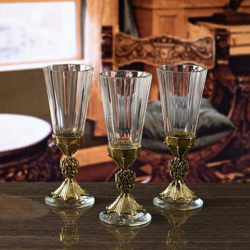 - "Imperial Glassware" - Набор "Герб": лафитники "Герь" 3 шт из стекла с ножками из латуни в подарочном футляре