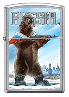 Зажигалка Zippo Русский медведь с покрытием Street Chrome™, латунь/сталь, серебристая, матовая, 207 RUSSIAN BEAR