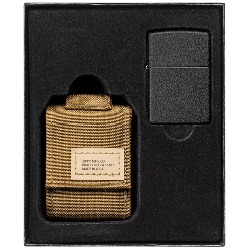 Набор Zippo: чёрная зажигалка Black Crackle и нейлоновый чехол, в подарочной коробке фото 2