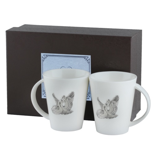 Набор из двух чашек с накладками Лебеди, пейсли, накладка Лебеди УФ металл фото 3