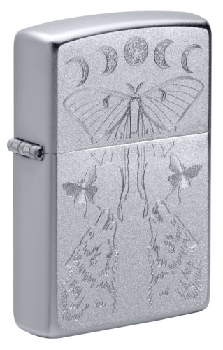 Зажигалка Zippo Butterfly and Wolf с покрытием Satin Chrome, латунь/сталь, серебристая