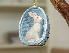 Подвесное украшение ЗАЙЧИК В КОРЗИНКЕ, полистоун, голубой, 6 см, Goodwill