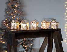Светящаяся ёлочная игрушка "Рождество в домике", дерево, тёплый белый LED-огонь, 8.5х5.2х5.6 см, разные модели, Sigro