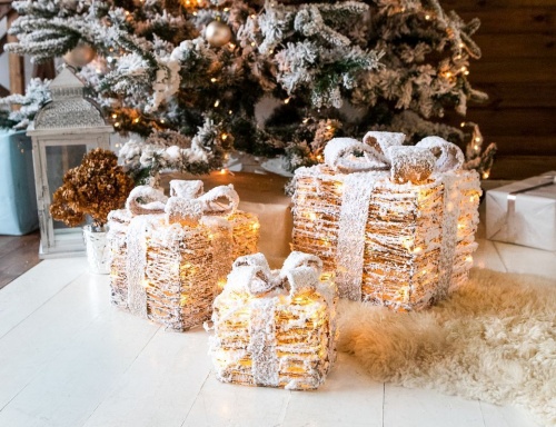 Набор светящихся украшений "Подарки-подарочки" ротанговые, 65 тёплых белых LED-огней, батарейки, таймер, Kaemingk фото 4