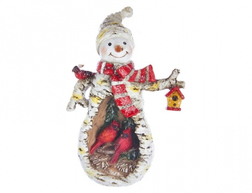 Ёлочная игрушка "Снеговичок и кардиналы" со скворечником, полистоун, 11.5 см, Kurts Adler