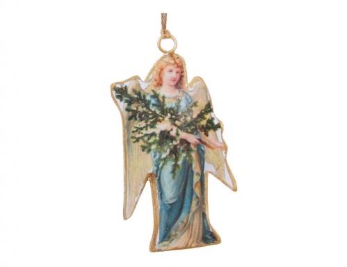 Металлическая ёлочная игрушка "Ретро коллекция - ангел с ёлочкой", 10.5 см, SHISHI