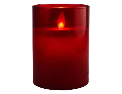 Восковая светодиодная свеча в стакане ROMANCE, красная, тёплый белый LED-огонь, колышущийся язычок, батарейки, Peha Magic фото 4