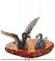 AM-1258 Фигурка "Пара лебедей" (латунь, янтарь)
