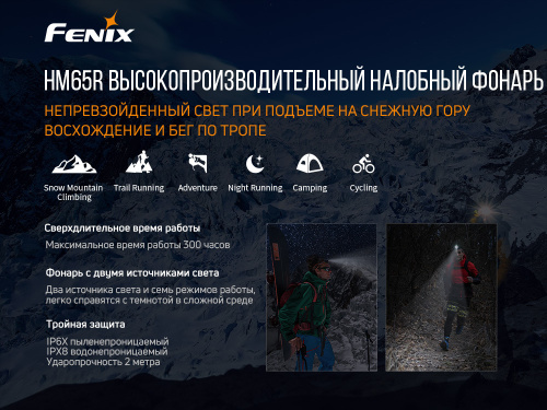 Фонарь светодиодный налобный Fenix HM65R, 1400 лм, аккумулятор фото 3