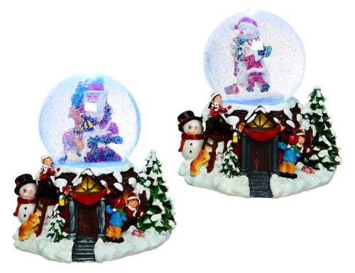 Снежный шар музыкальный ТАНЕЦ САНТЫ И РУДОЛЬФА, 2 меняющих цвета LED-огня, динамика, снежный вихрь, 21 см, батарейки, Kaemingk (Lumineo) фото 2