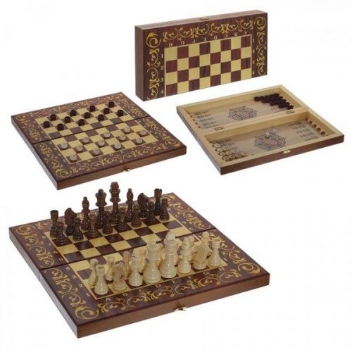 Набор игр средний 3 в 1 "Махагон" (шахматы, шашки, нарды) 40х40см 712968