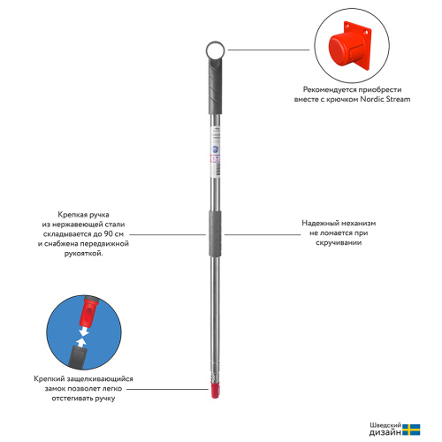 Набор из телескопической ручки 160 см, подвижного основания для швабры и сменной насадки из микрофиб фото 4