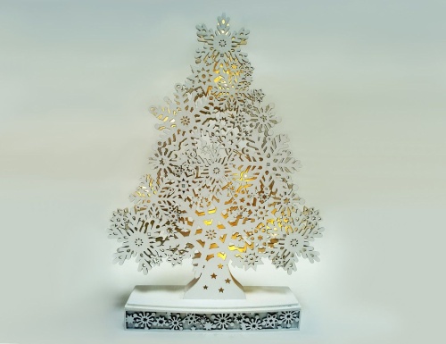 Новогодний светильник ЁЛОЧКА-СНЕЖИНКА, дерево, 8 теплых белых LED-огней, 39 см, на батарейках, STAR trading фото 4