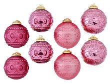 Набор коллекционных ёлочных шаров РОСА АННАТА, стекло, розовые, 10 см (упаковка 8 шт.), Boltze