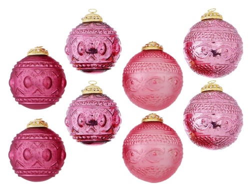 Набор коллекционных ёлочных шаров РОСА АННАТА, стекло, розовые, 10 см (упаковка 8 шт.), Boltze