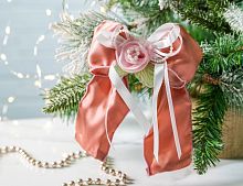 Ёлочная игрушка БАНТИК С РОЗОЙ на клипсе, полиэстер, пудровый, 25 см, Winter Deco