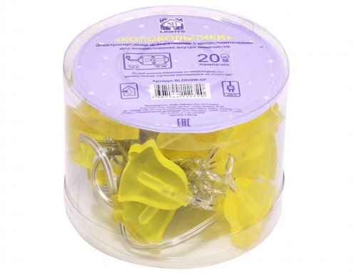 Гирлянда "Колокольчики", 20 желтых микроламп, 2+1,5 м, прозрачный провод, SNOWHOUSE фото 3