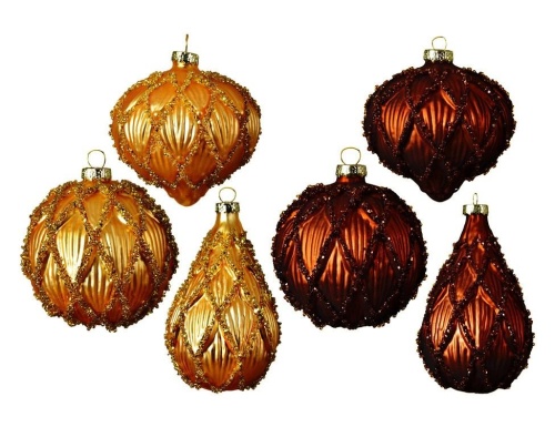 Набор стеклянных ёлочных шаров и украшений, ЦИНАРА, золотой и тёмный бронзовый, 8 см (упаковка 12 шт.), Kaemingk (Decoris) фото 3