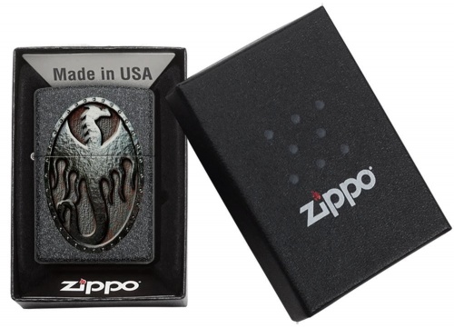 Зажигалка Zippo Metal Dragon Shield Design с покрытием Iron Stone, латунь/сталь, серая, матовая фото 3