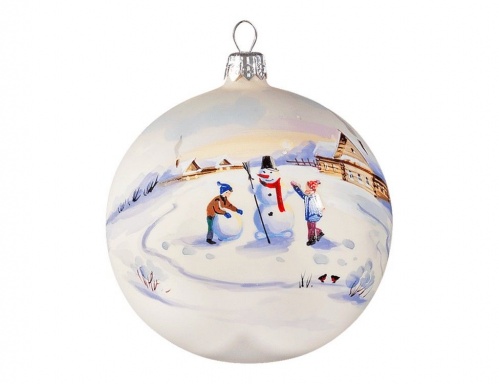 Авторский ёлочный шар "Снеговик", коллекция 'Зимняя акварель', стекло, 10 см, Ариель