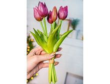Искусственный букет ТЮЛЬПАНЫ "ОБАЯНИЕ ВЕСНЫ", силикон, фиолетовые, 26 см (букет – 5 шт.), EDG
