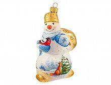 Ёлочная игрушка "Снеговик с мешком", коллекция 'Акварель', стекло, 13 см, Ариель