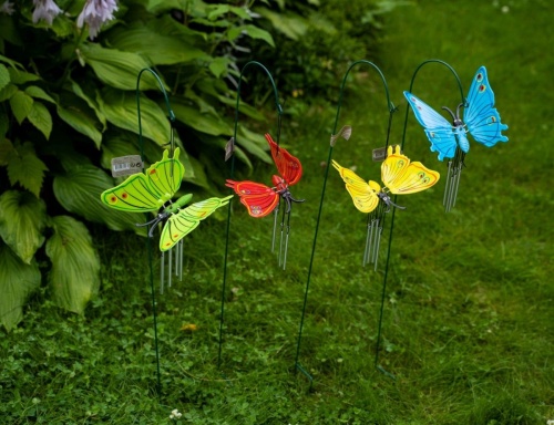 Садовый штекер музыка ветра "Звенящая бабочка", пластик, металл, 14x10x17 см, высота 60 см, разные цвета, Kaemingk