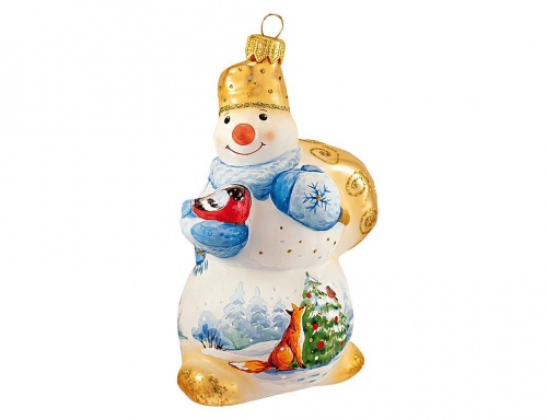 Ёлочная игрушка "Снеговик с мешком", коллекция 'Акварель', стекло, 13 см, Ариель