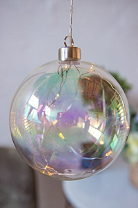 Светящийся ёлочный шар ПЕРЛАМУТРОВЫЙ ШАРМ, стекло, 10 тёплых белых микро LED-огней, 12 см, батарейки, Peha Magic