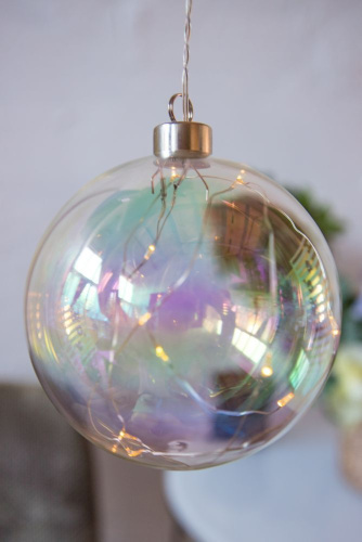 Светящийся ёлочный шар "Перламутровый шарм", стекло, тёплые белые микро LED-огни, Peha Magic