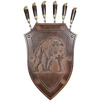 Деревянный щит для шампуров "Медведь" с шампурами "Большие звери"