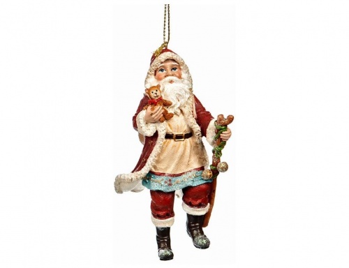 Ёлочное украшение "Санта с мишкой и посохом", полистоун, 11 см, Goodwill