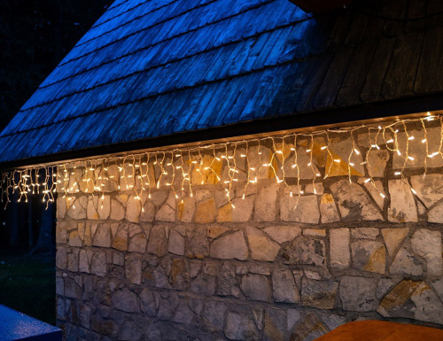 Светодиодная гирлянда Сосульки на батарейке 7*0.5 м, 192 теплых белых LED ламп, белый ПВХ, контроллер, таймер, IP44, Kaemingk