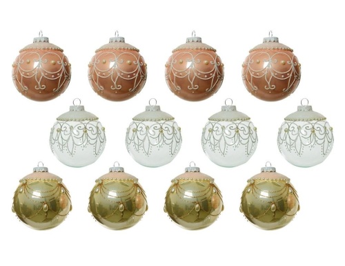 Набор стеклянных ёлочных шаров ЖЕМЧУЖНОЕ ИСКУШЕНИЕ, перламутровые, нежно-розовые и прозрачные, 8 см (упаковка 12 шт.), Kaemingk (Decoris)