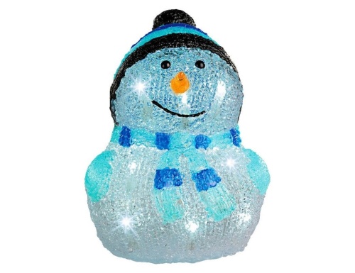 Светящаяся фигура "Снеговик в шапочке", акрил, 20 холодных белых LED-огней, 18x18x24 см, таймер, батарейки, уличный, Kaemingk фото 3