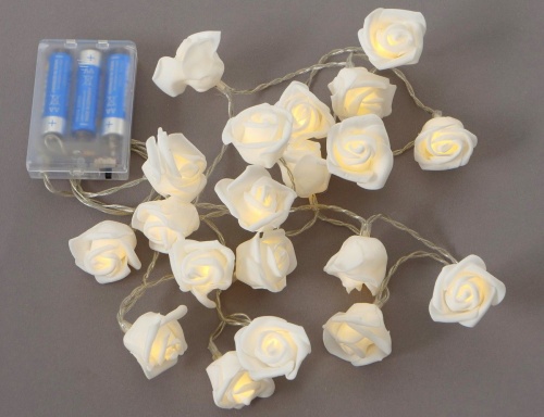 Электрическая гирлянда "Нежные розочки", на батарейках, белая, 20 тёплых белых LED-огней, 190 см, Boltze