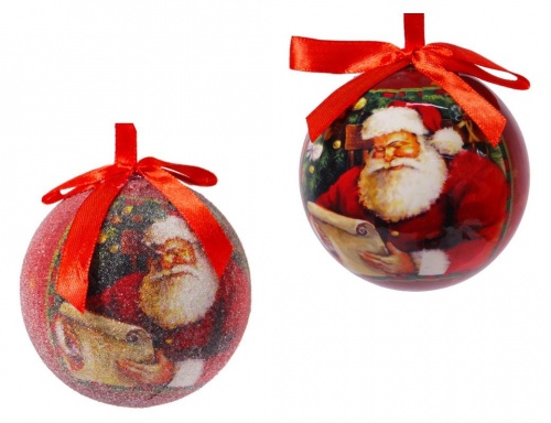 Набор ёлочных новогодних шаров "Санта в стиле ретро", папье-маше, глянцевые и заснеженные, 75 мм, упаковка 6 шт., Kaemingk фото 2