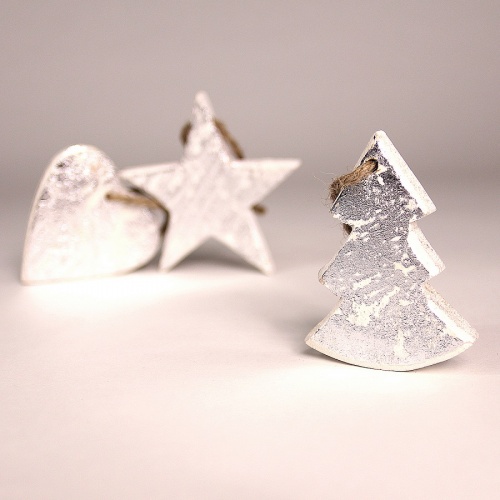 Украшения подвесные silver stars/trees/hearts, деревянные, в подарочной коробке, 24 шт. фото 5