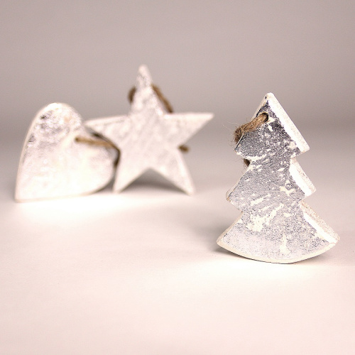 Украшения подвесные silver stars/trees/hearts, деревянные, в подарочной коробке, 24 шт. фото 9