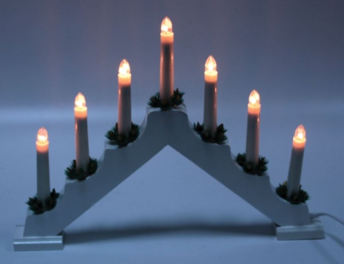 Свечи на белой деревянной подставке - горке, 7 ламп - свечек, 39х30 см, SNOWHOUSE фото 2
