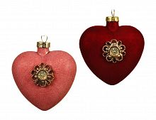 Набор стеклянных украшений "Бархатные сердечки", 8 см (упаковка 2 шт.), разные модели, Kaemingk