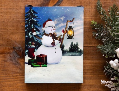 Светящееся настенное панно "Снеговик с фонариком", LED-огни, 15х20 см, Peha Magic