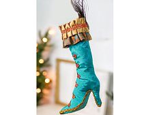Ёлочная игрушка САПОЖОК КОКЕТКИ, текстиль, бирюзовый, медный, 29 см, Winter Deco