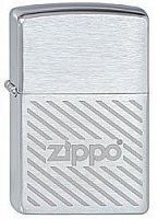 Зажигалка ZIPPO Stripes, с покрытием Brushed Chrome, латунь/сталь, серебристая с полосками и логотип, 200 Zippo stripes