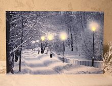 Светящаяся картина "Снежная прогулка - аллея", 6 LED-огней, 57х37 см, батарейки, Kaemingk