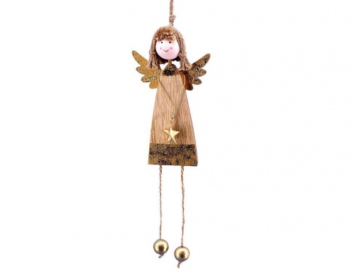 Ёлочная игрушка "Ангел и звёздочка", дерево, 23 см, LANG