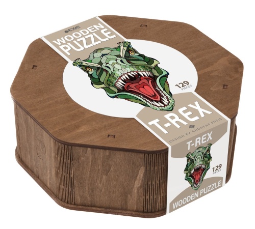 Деревянный пазл, головоломка EWA Динозавр T-REX XL (40x24 см) коробка-шкатулка фото 6