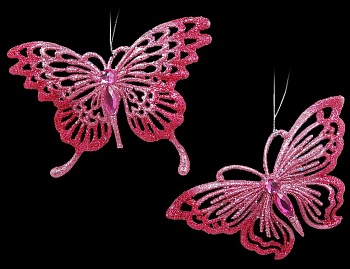 Ёлочное украшение "Бабочка-кружевные крылышки", розовая, 13 см, в ассортименте, Crystal deco