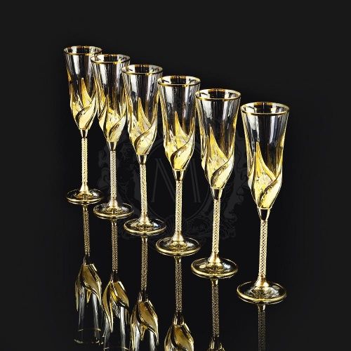 DELIZIA Бокал для шампанского, набор 6 шт, хрусталь/декор золото 24К фото 2