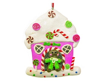 Ёлочная игрушка "Пряничный розовый домик с леденцами и глазурью", полирезин, 11х1.3х11 см, Forest Market
